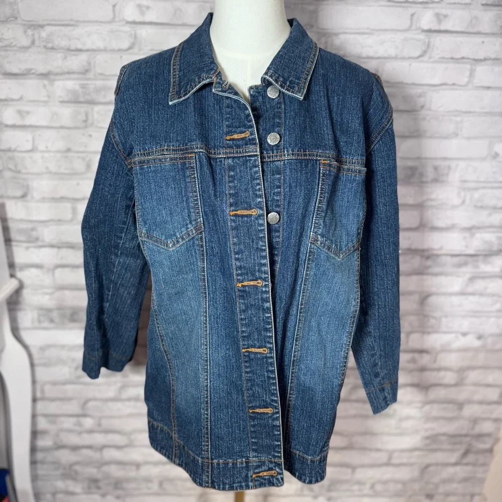 Chico's Dark Wash Blue Denim Button Up Classic Jacket